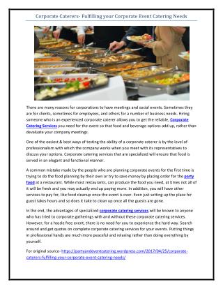 Corporate Caterers- Fulfilling your Corporate Event Catering Needs