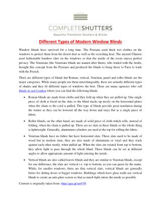Different Types of Modern Window Blinds