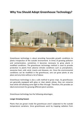 Why You Should Adopt Greenhouse Technology