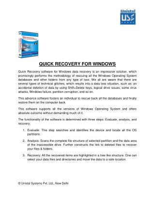 White Paper for Unistal Windows Data Recovery Software