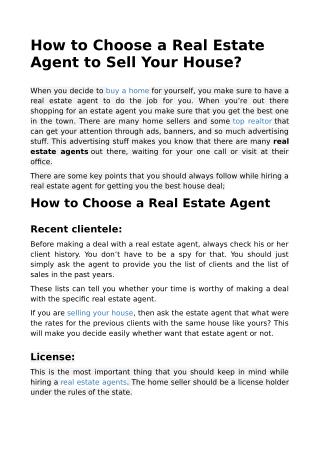 How to Choose a Real Estate Agent to Sell Your House?