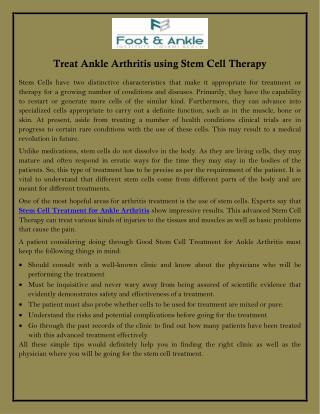 Treat Ankle Arthritis Using Stem Cell Therapy