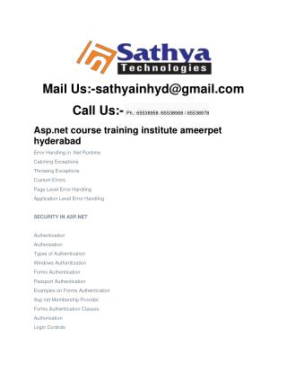 Asp.net course training institute ameerpet hyderabad – Best software training institute