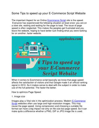 Some Tips to speed up your E-Commerce Script Website