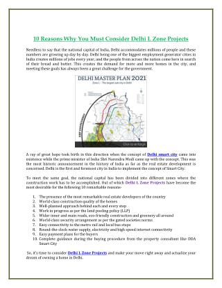 10 Reasons Why You Must Consider Delhi L Zone Projects