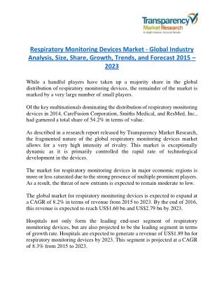 Respiratory Monitoring Devices Market will rise to US$ 2.79 Billion by 2023