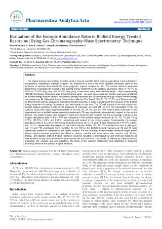 Evaluation of the Isotopic Abundance Ratio in Biofield Energy Treated Resorcinol Using Gas Chromatography-Mass Spectrome