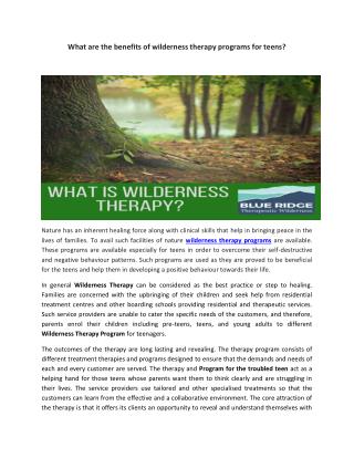 Benefits of wilderness therapy programs for teens?