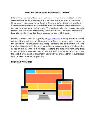 WHAT TO LEARN BEFORE HIRING A WEB COMPANY