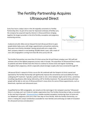 The Fertility Partnership Acquires Ultrasound Direct