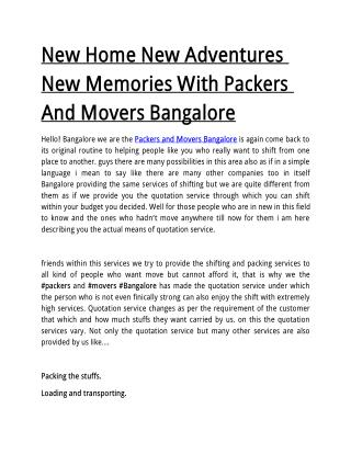Switch To Packers And Movers Bangalore And Get Amazing Shifting Services