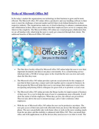 Perks of Microsoft Office 365