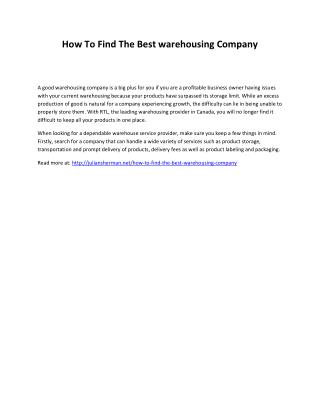 How To Find The Best warehousing Company