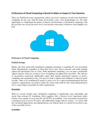 Preferences of Cloud Computing is Bound to Make an Impact in Your Business