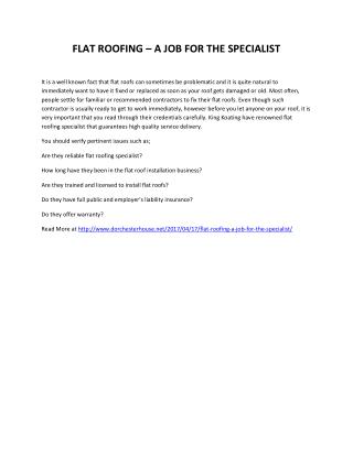 FLAT ROOFING – A JOB FOR THE SPECIALIST