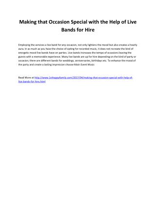 Making that Occasion Special with the Help of Live Bands for Hire