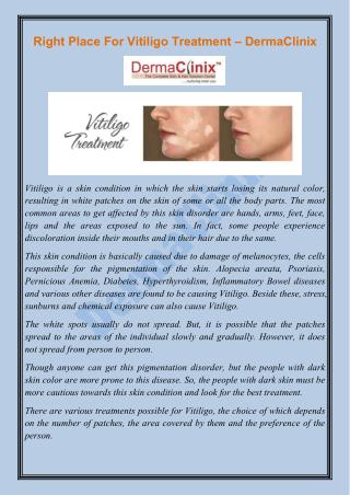 Right Place For Vitiligo Treatment-DermaClinix