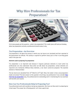 Want to know Why hire professionals for Tax Preparation
