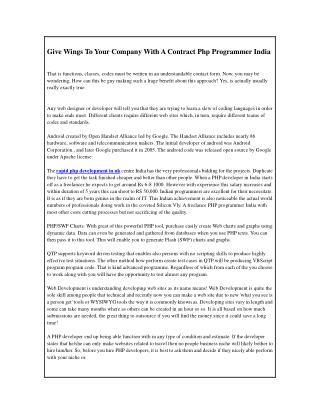 Give Wings To Your Company With A Contract Php Programmer India