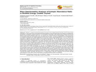 Mass Spectrometric Analysis of Isotopic Abundance Ratio in Biofield Energy Treated Thymol