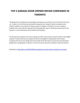 TOP 5 GARAGE DOOR OPENER REPAIR COMPANIES IN TORONTO