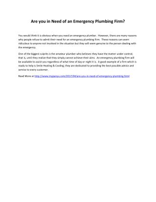 Are you in Need of an Emergency Plumbing Firm?
