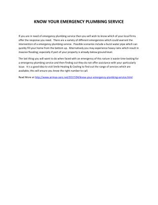 KNOW YOUR EMERGENCY PLUMBING SERVICE