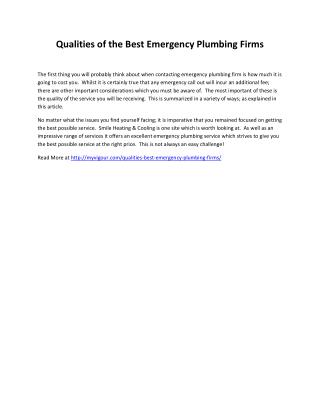 Qualities of the Best Emergency Plumbing Firms