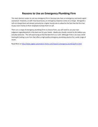 Reasons to Use an Emergency Plumbing Firm