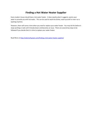 Finding a Hot Water Heater Supplier