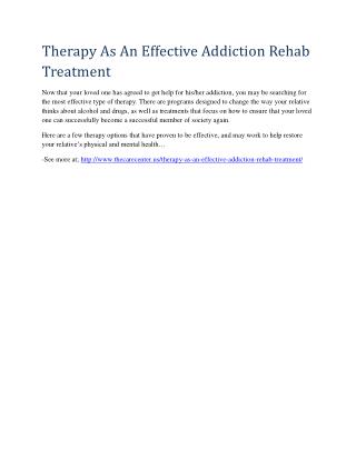 Therapy As An Effective Addiction Rehab Treatment