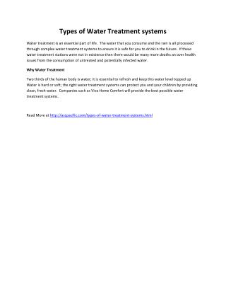 Types of Water Treatment systems
