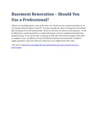 Basement Renovation – Should You Use a Professional?