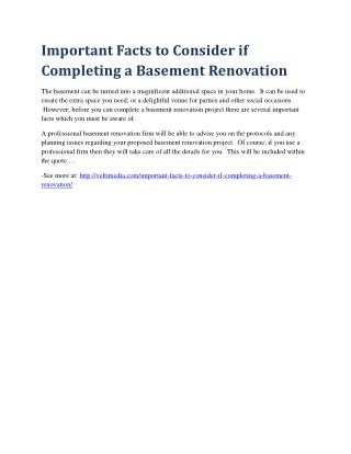 Important Facts to Consider if Completing a Basement Renovation