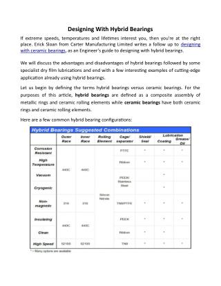 Designing With Hybrid Bearings