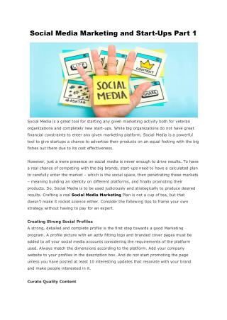 Social Media Marketing and Start-Ups Part 1