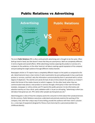 Public Relations vs. Advertising