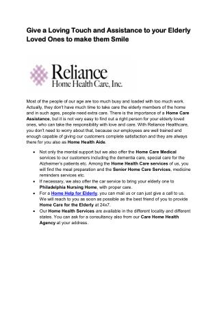 Reliance Home Health Care, Inc.