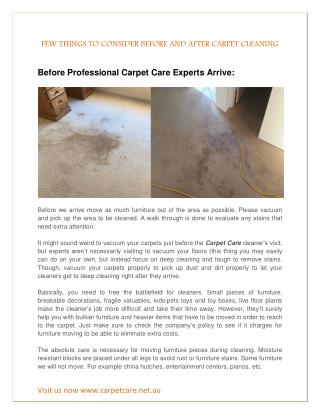 FEW THINGS TO CONSIDER BEFORE AND AFTER CARPET CLEANING