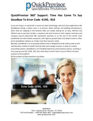 QuickProvisor 360° Support: Time Has Come To Say Goodbye To Error Code -6190, -816