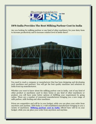 DFS-India Provides The Best Milking Parlour Cost In India