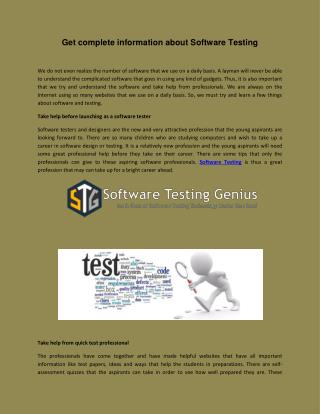 Get complete information about Software Testing