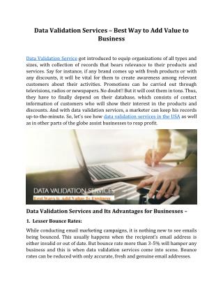 Data Validation Services – Best Way to Add Value to Business