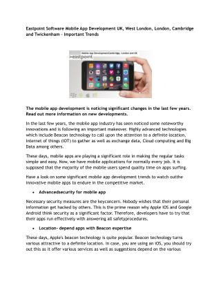 Eastpoint Software Mobile App Development UK, West London, London, Cambridge and Twickenham – Important Trends