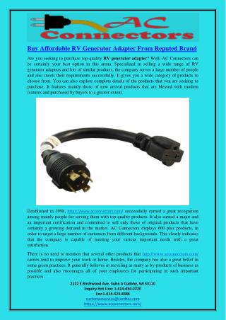 Buy Affordable RV Generator Adapter From Reputed Brand.pdf