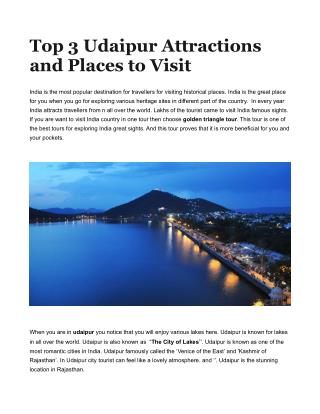 Top 3 Udaipur Attractions and Places to Visit