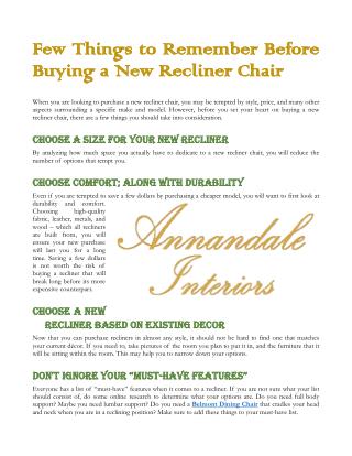 Few Things to Remember Before Buying A New Recliner Chair