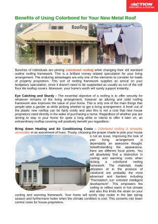 What is the benefits of colorbond roofing?