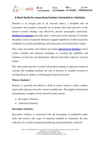 A Short Guide for researchers/scholars interested in a Statistics