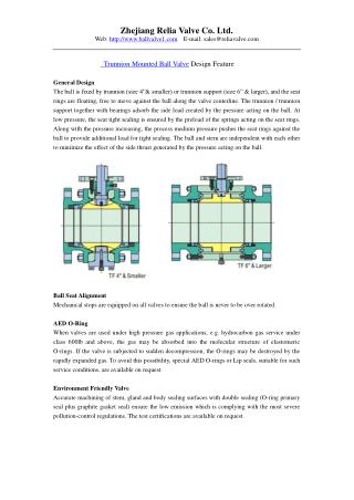 Trunnion Mounted Ball Valve Design Feature